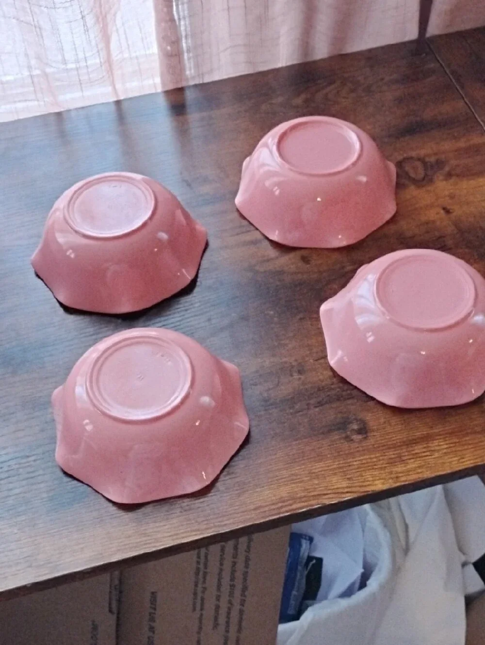 Hazel Atlas Crinoline Pink and White Dinnerware Bowls Set